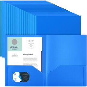 Gueevin 24 Pcs Plastic Folders with Pockets, Two Pocket Folder Fit Letter Size, Heavy Duty School Business Card Holder for Home Office School Bussiness, 11.61 x 9.45 Inches (Navy Blue)