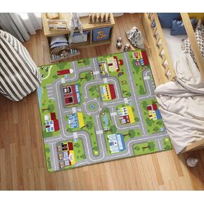 HUAHOO Kids Carpet Playmat Car Rug, Car Rug for Kids Toy Cars and Train, Non Slip Play Mat for Playroom Kids Room, City Life Educational Road Traffic Carpet for Classroom Nursery(Parking,32×47in)