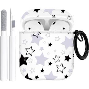 Compatible with Airpods Case with Star Keychain,Cute Charms Star Pattern Design Soft Protective Cover TPU Shockproof Protective Cover for Airpods 2nd Generation Case(Cleaning Pen)
