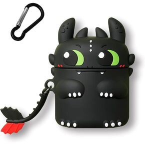 Silicone Protective Case for Airpods: AIYAAIYA 3D Cartoon Cute Night Evil Creative Appearance Kawaii Fun Waterproof Shockproof for Airpod Wireless Headset Charging Box Cover with Keychain