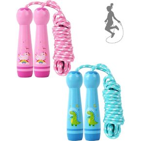 Cute Jump Rope for Kids - 8.5ft Adjustable Toddler Skipping Rope with Wooden Handle and Cotton Rope for Girls and Boys Fitness Outdoor Exercise Workout