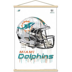 Trends International NFL Miami Dolphins - ملصق حائط 20 خوذة بالتنقيط، 22.375 بوصة × 34 بوصة، طباعة وحزمة شماعة سوداء in Kuwait