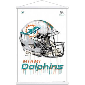 Trends International NFL Miami Dolphins - Drip Helmet 20 Wall Poster, 22.375" x 34", Premium Print and Beechwood Hanger Bundle
