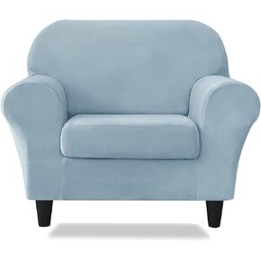 Velvet Stretch 2 Pieces Stretch Armchair Covers, 1 Seater Chair Slipcovers, Washable Furniture Protector (Purple)