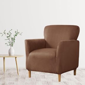 LIPOR Stretch Velvet Mid Century Modern Black Armchair Slipcovers Soft Club Chair Cover with Arms Furniture Protector for Living Room Office Reception Reading Accent Chairs Sofa (Black)