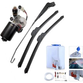 110 Degree Motor 12V Electric Motor UTV Windshield Bottle Washer Kit Fits Polaris Ranger RZR General Golf Cart Tractor Can Am Commander UTV Windshield Wiper Washer Turbo Pump Kit 2 Blades