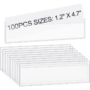 100 Pcs Label Holders for Shelves Stick Shelf Label Holder Clear Self Adhesive Price Shelf Label Tag Holders for Shelves Supermarket School Library, 4.72 x 1.18 Inch (Label Paper Insert Not Included) in Saudi Arabia