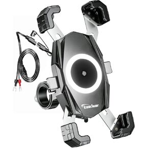 حامل هاتف للدراجات النارية مع شاحن لاسلكي Qi USB -C حامل هاتف محمول بمقود مقاوم للماء لإضاءة 4.7-6.9 تثبيت سريع Shuriken QI＆USB KDR-M22A من اليابان (أسود) in Kuwait