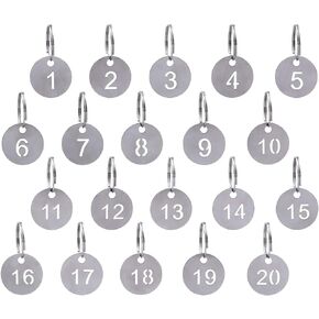 Number Key Tags, Dedoot Pack of 20 Key Number Tags Number Key Ring Stainless Steel ID Tags Numbers for Dormitory Keys House Lockers, 23mm Diameter