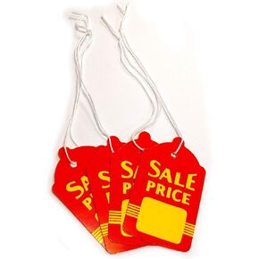 Large Red & Yellow Strung Boutique Sale Price Merchandise Tags: 1.6" W x 2.7" H, 100 Pack