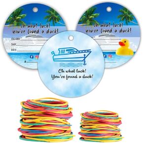 Ducks Tag, Duck Duck Tags, Ducking Game Card, Cruising Tags, 35 Pack 2.5 inch Circle Duck Tags, with Hole and Rubber Bands