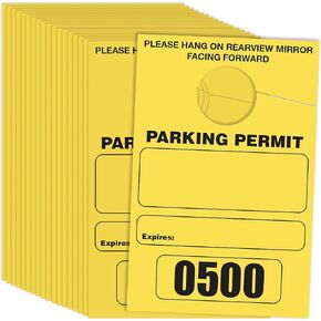 Yellow Parking Permit Hang Tags, 500 Pack, Temporary Parking Passes, Bulk Pack, Custom Passes Numbered 1-500, 3.15" x 4.75" Placards for Rearview Mirror by Better Office Products