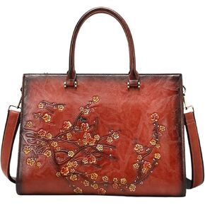 حقيبة كمبيوتر محمول جلدية كلاسيكية للنساء مقاس 14 بوصة حقيبة سفر كروس باللون البني الزهري للمكتب/العمل/السفر in Kuwait