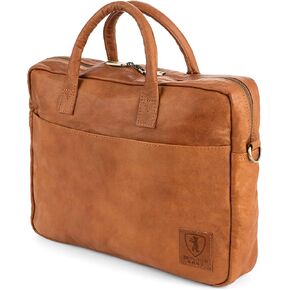 BERLINER BAGS Vintage Genuine Leather Laptop Bag Madrid, Work Bag, Briefcase for Men and Women - Brown