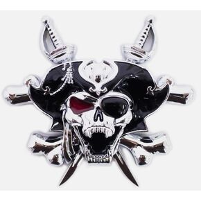3D Custom Chrome Pirate Skull Cross Knives Evil Emblem Badge Sticker Decal
