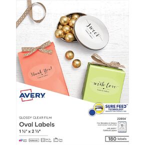 Avery Printable Blank Oval Labels, 1.5" x 2.5", Glossy White, 90 Customizable Labels (22814)