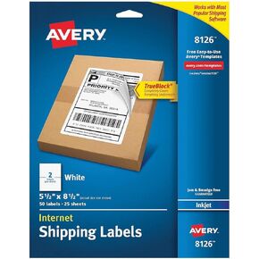 Avery 8126 Inkjet Shipping Labels,Perf. Sheets,5-1/2-Inch x8-1/2-Inch ,50/PK,WE