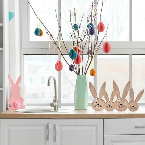 لافتات خشبية لطاولة أرنب عيد الفصح، مكعبات تمثال أرنب لديكور عيد الفصح، ديكورات سطح الطاولة الريفية لمزرعة عيد الفصح لطاولة المطبخ المركزية (الخشب) in Kuwait