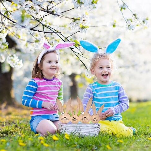 لافتات خشبية لطاولة أرنب عيد الفصح، مكعبات تمثال أرنب لديكور عيد الفصح، ديكورات سطح الطاولة الريفية لمزرعة عيد الفصح لطاولة المطبخ المركزية (الخشب) in Kuwait