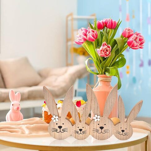 لافتات خشبية لطاولة أرنب عيد الفصح، مكعبات تمثال أرنب لديكور عيد الفصح، ديكورات سطح الطاولة الريفية لمزرعة عيد الفصح لطاولة المطبخ المركزية (الخشب) in Kuwait