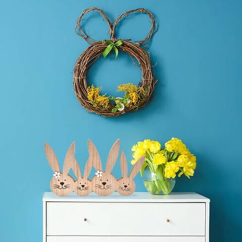 لافتات خشبية لطاولة أرنب عيد الفصح، مكعبات تمثال أرنب لديكور عيد الفصح، ديكورات سطح الطاولة الريفية لمزرعة عيد الفصح لطاولة المطبخ المركزية (الخشب) in Kuwait