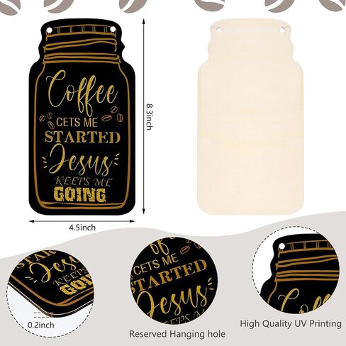 Jetec 3 Pcs Coffee Bar Decor Sign Mason Jar Wall Hanging Plaque Farmhouse Kitchen Decor Wooden Coffee Decor Sign for Kitchen Home Living Room Wall Decorations in Saudi Arabia