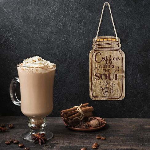 Jetec 3 Pcs Coffee Bar Decor Sign Mason Jar Wall Hanging Plaque Farmhouse Kitchen Decor Wooden Coffee Decor Sign for Kitchen Home Living Room Wall Decorations in Saudi Arabia