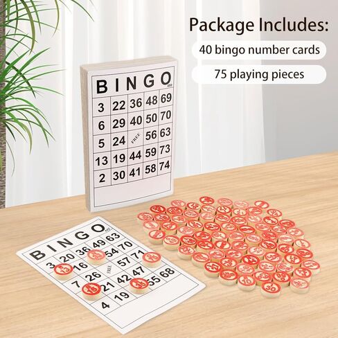 لعبة بينجو اللوحية، بطاقات بينجو كلاسيكية، لعبة بينجو خشبية عتيقة لألعاب مجموعات الحفلات، مع 40 بطاقة أرقام بينجو و75 شطرنج in Kuwait