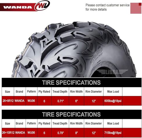 WANDA Premium 8 Ply ATV Tires 22x7-11 22x10-9 Mud Sling Compatible for Honda Recon 250 Suzuki Ozark 250 in Kuwait