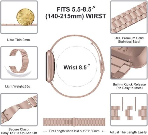 Wearlizer Stainless Steel Compatible for Fitbit Versa/Versa 2 /Versa Lite/Versa SE Bands Women Men,Ultra-Thin Lightweight Replacement Compatible for Fitbit Versa in Saudi Arabia