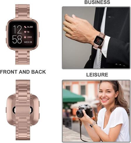 Wearlizer Stainless Steel Compatible for Fitbit Versa/Versa 2 /Versa Lite/Versa SE Bands Women Men,Ultra-Thin Lightweight Replacement Compatible for Fitbit Versa in Saudi Arabia