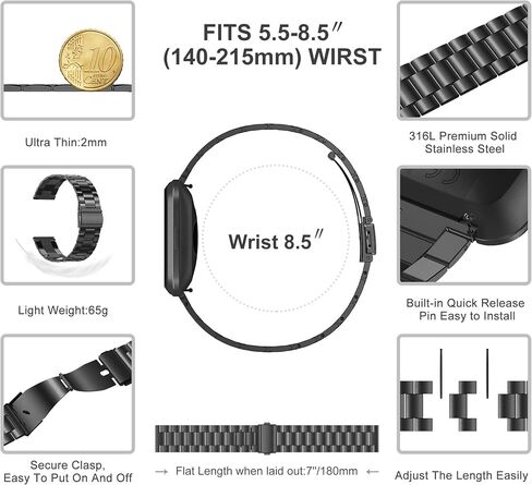 Wearlizer من الفولاذ المقاوم للصدأ متوافق مع Fitbit Versa/Versa 2 /Versa Lite/Versa SE Bands للنساء والرجال، بديل خفيف الوزن رفيع للغاية متوافق مع Fitbit Versa in Kuwait