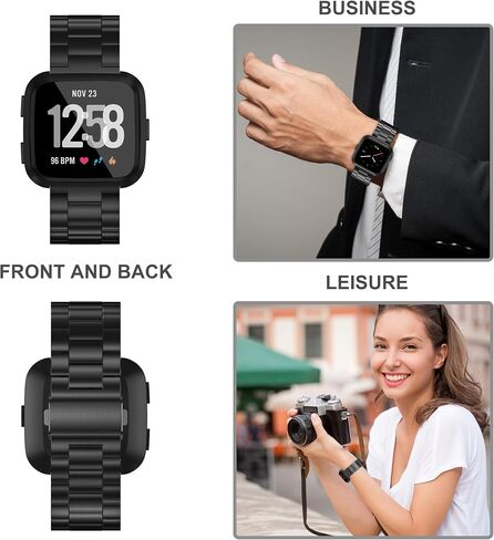 Wearlizer من الفولاذ المقاوم للصدأ متوافق مع Fitbit Versa/Versa 2 /Versa Lite/Versa SE Bands للنساء والرجال، بديل خفيف الوزن رفيع للغاية متوافق مع Fitbit Versa in Kuwait