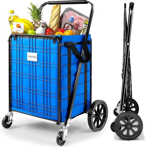 Shopping Cart, 300lbs Jumbo Folding Shopping Cart with Waterproof Liner, Foldable Grocery Cart on Wheels with 360°Rolling Swivel Wheels Parking Brake Utility Cart in Kuwait