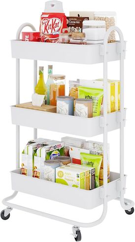 عربة تخزين دوارة من sywhitta ذات 3 طبقات بمقبض، عربة تخزين متعددة الوظائف للمطبخ والحمام وغرفة المعيشة والمكتب باللون الأبيض in Kuwait