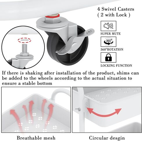 عربة تخزين دوارة من sywhitta ذات 3 طبقات بمقبض، عربة تخزين متعددة الوظائف للمطبخ والحمام وغرفة المعيشة والمكتب باللون الأبيض in Kuwait