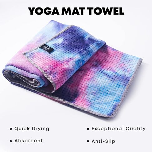 Hot Yoga Mat Towel with Anti-Slip Grips, Sweat Absorbent, Standard Mat Size 24"x72", Blue & Pink Tie Dye, Exercise, Yoga, Bikram & Pilates in Saudi Arabia