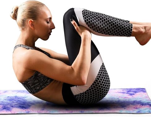 Hot Yoga Mat Towel with Anti-Slip Grips, Sweat Absorbent, Standard Mat Size 24"x72", Blue & Pink Tie Dye, Exercise, Yoga, Bikram & Pilates in Saudi Arabia