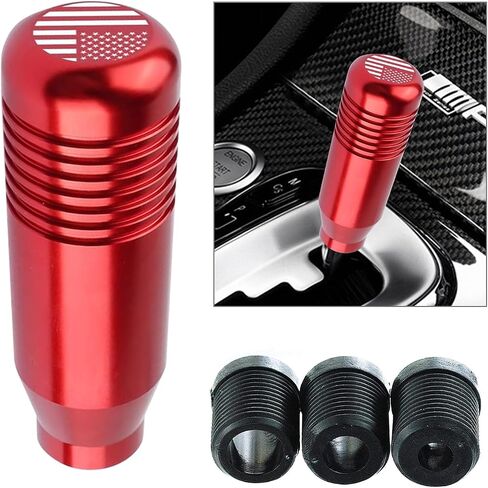 1 PC Comfort Grip Shift Knob, 3.34" x 1.18" American Flag Alloy Shifter, with 8mm/10mm/12mm Adapter, Fits Most Manual Cars, Trucks, SUV (Black) in Kuwait