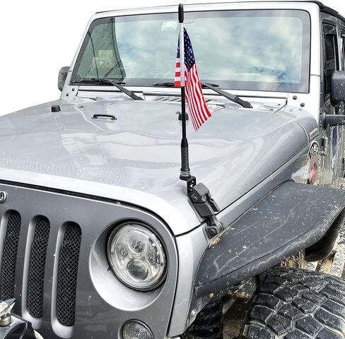 Flag with Pole and Mount Holder for 2007-2018 Jeep Wrangler JK Unlimited 2 Door 4 Door Accessories Hood Latch Mounting Whip Flag Bracket 360° Adjustable Aluminum Alloy Black in Kuwait