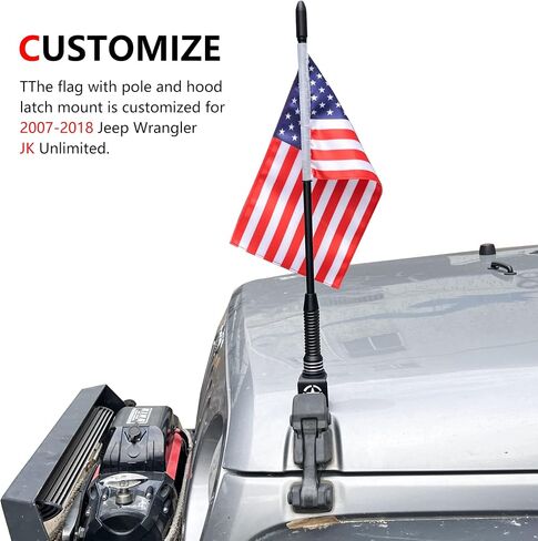 Flag with Pole and Mount Holder for 2007-2018 Jeep Wrangler JK Unlimited 2 Door 4 Door Accessories Hood Latch Mounting Whip Flag Bracket 360° Adjustable Aluminum Alloy Black in Kuwait