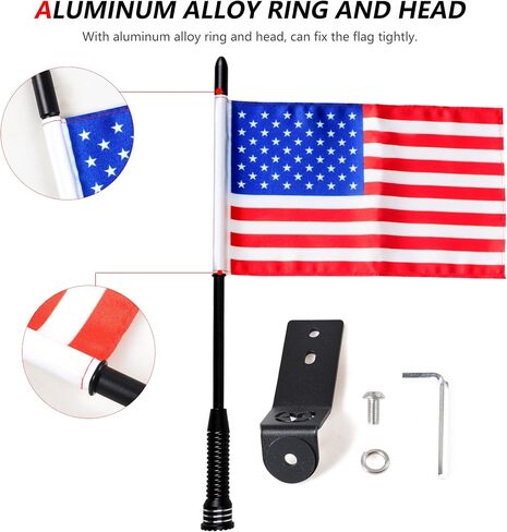 Flag with Pole and Mount Holder for 2007-2018 Jeep Wrangler JK Unlimited 2 Door 4 Door Accessories Hood Latch Mounting Whip Flag Bracket 360° Adjustable Aluminum Alloy Black in Kuwait