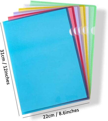 مجلد ملفات شفاف، FOME 16 قطعة من أكمام المشروع الملونة، مجلدات مشروع شفافة تناسب حجم الحروف وحجم A4، واقيات أوراق الورق من النوع L لمدرسة المكتب 12 بوصة × 8.6 بوصة in Kuwait