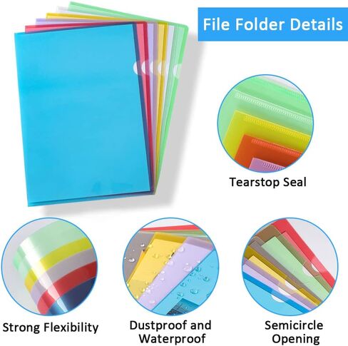 مجلد ملفات شفاف، FOME 16 قطعة من أكمام المشروع الملونة، مجلدات مشروع شفافة تناسب حجم الحروف وحجم A4، واقيات أوراق الورق من النوع L لمدرسة المكتب 12 بوصة × 8.6 بوصة in Kuwait