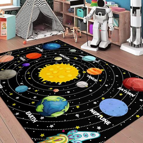 Kids Rugs for Bedroom Boy Outer Space Area Rug Galaxy Area Rugs for Kids Bedroom Solar System Carpet Memory Foam Thicken Kids Play Rug, Space, 3'×5' in Saudi Arabia