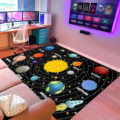 Kids Rugs for Bedroom Boy Outer Space Area Rug Galaxy Area Rugs for Kids Bedroom Solar System Carpet Memory Foam Thicken Kids Play Rug, Space, 3'×5' in Saudi Arabia