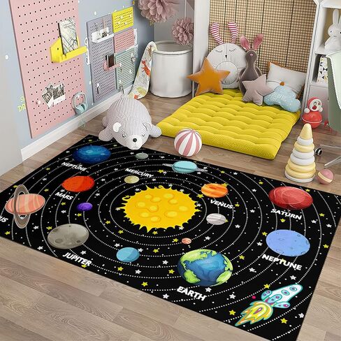 Kids Rugs for Bedroom Boy Outer Space Area Rug Galaxy Area Rugs for Kids Bedroom Solar System Carpet Memory Foam Thicken Kids Play Rug, Space, 3'×5' in Saudi Arabia