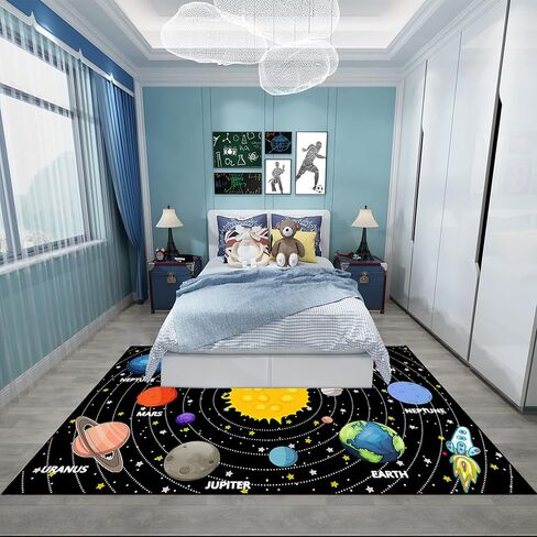 Kids Rugs for Bedroom Boy Outer Space Area Rug Galaxy Area Rugs for Kids Bedroom Solar System Carpet Memory Foam Thicken Kids Play Rug, Space, 3'×5' in Saudi Arabia
