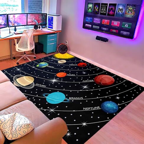 Kids Rugs for Bedroom Boy Outer Space Area Rug Galaxy Area Rugs for Kids Bedroom Solar System Carpet Memory Foam Thicken Kids Play Rug, Space, 3'×5' in Saudi Arabia