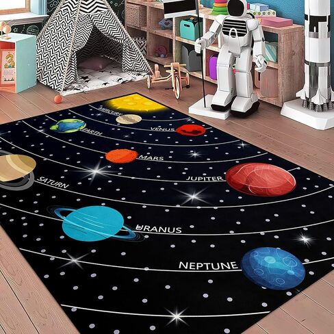 Kids Rugs for Bedroom Boy Outer Space Area Rug Galaxy Area Rugs for Kids Bedroom Solar System Carpet Memory Foam Thicken Kids Play Rug, Space, 3'×5' in Saudi Arabia